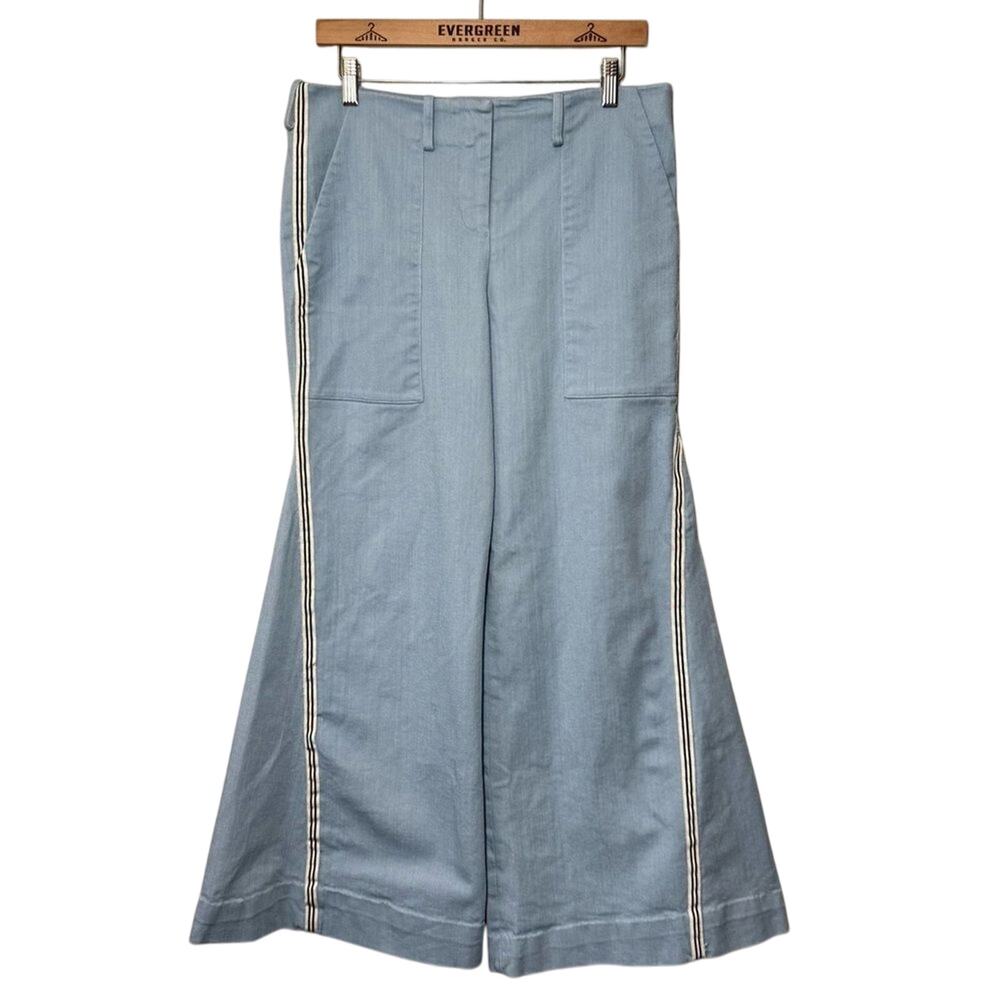 Hellessy Jeans Super Wide Leg Flare Denim Light Wash Racing Stripe Women's Sz 10